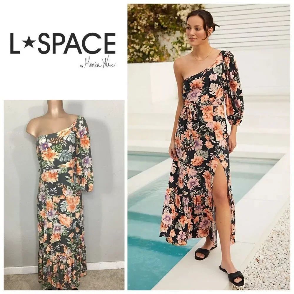 New. L*SPACE floral one shoulder maxi dress. Size 6. Retail $150
